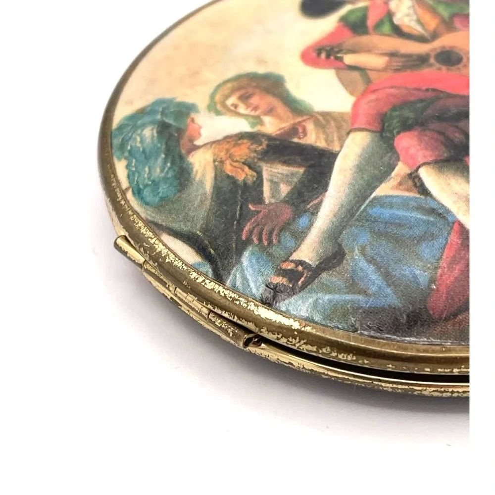 Vintage German Double Mirror Compact Romantic Courting Scene